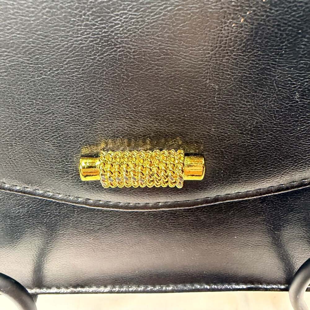 Vintage Black Leather Evening Shoulder Bag with Gold Tone Rope Detail Clasp - Picture 3 of 10